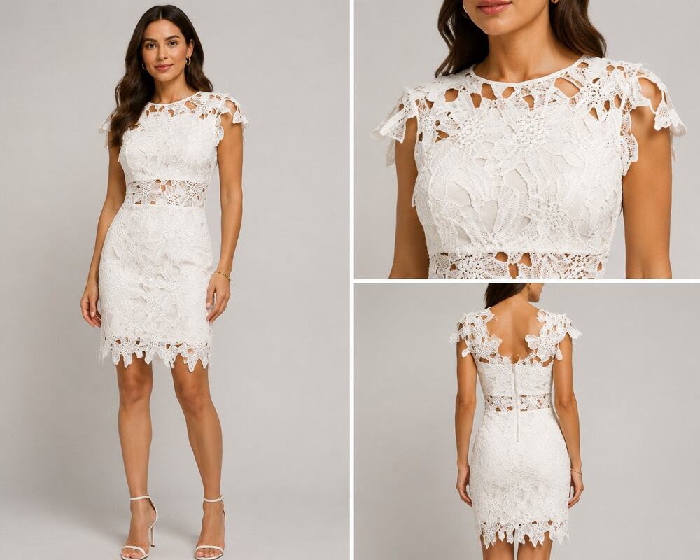 Romeo + Juliet Couture White Floral Lace Sheath Dress Women's S Cutout Lined